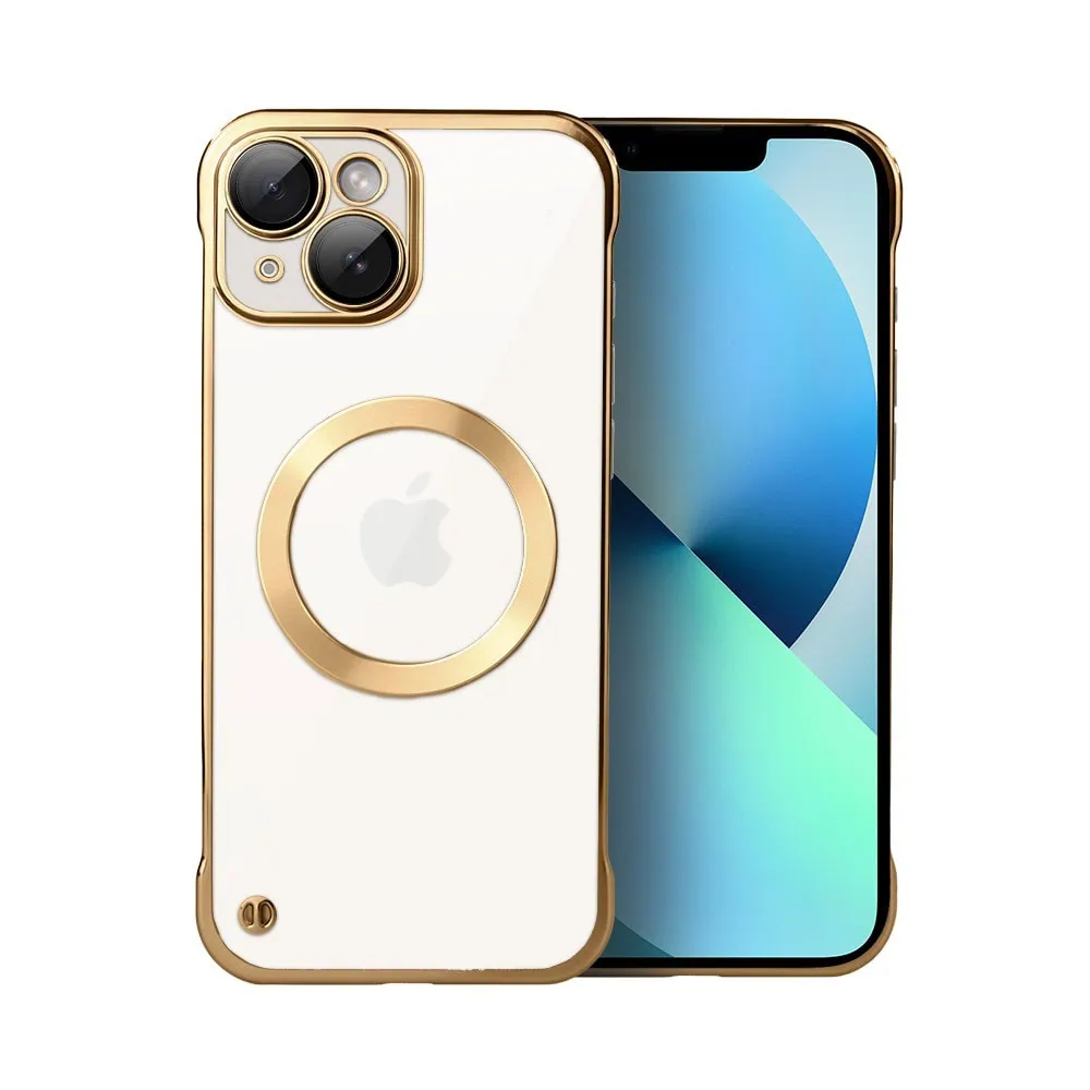 Etui do iPhone 13 MagSafe Luxury Protect Lite przeźroczyste, hybrydowa ochrona kamery, złote