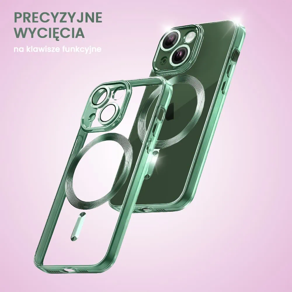 Etui do iPhone 13 MagSafe Luxury Protect przeźroczyste, hybrydowa ochrona kamery, alpejska zieleń (OUTLET)
