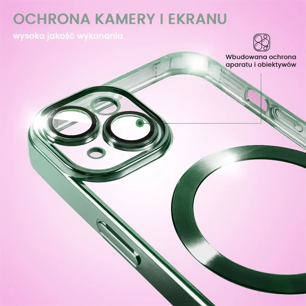 Etui do iPhone 13 MagSafe Luxury Protect przeźroczyste, hybrydowa ochrona kamery, alpejska zieleń (OUTLET)