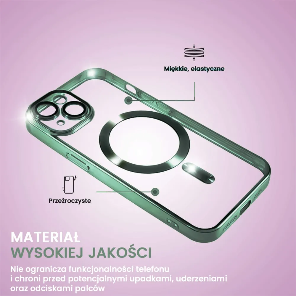Etui do iPhone 13 MagSafe Luxury Protect przeźroczyste, hybrydowa ochrona kamery, alpejska zieleń (OUTLET)