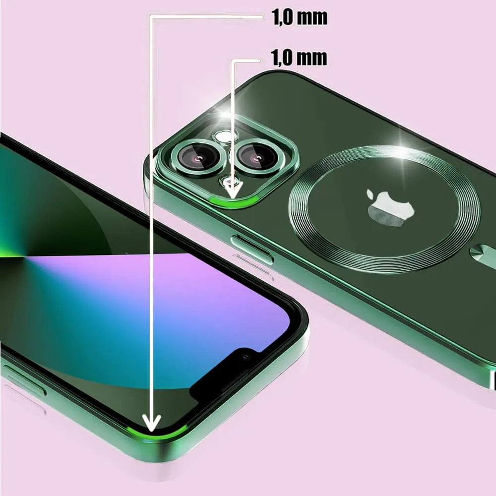 Etui do iPhone 13 MagSafe Luxury Protect przeźroczyste, hybrydowa ochrona kamery, alpejska zieleń (OUTLET)