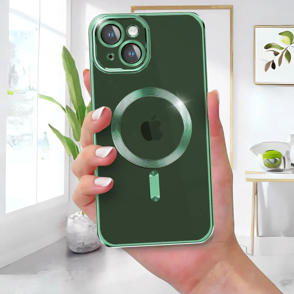 Etui do iPhone 13 MagSafe Luxury Protect przeźroczyste, hybrydowa ochrona kamery, alpejska zieleń (OUTLET)