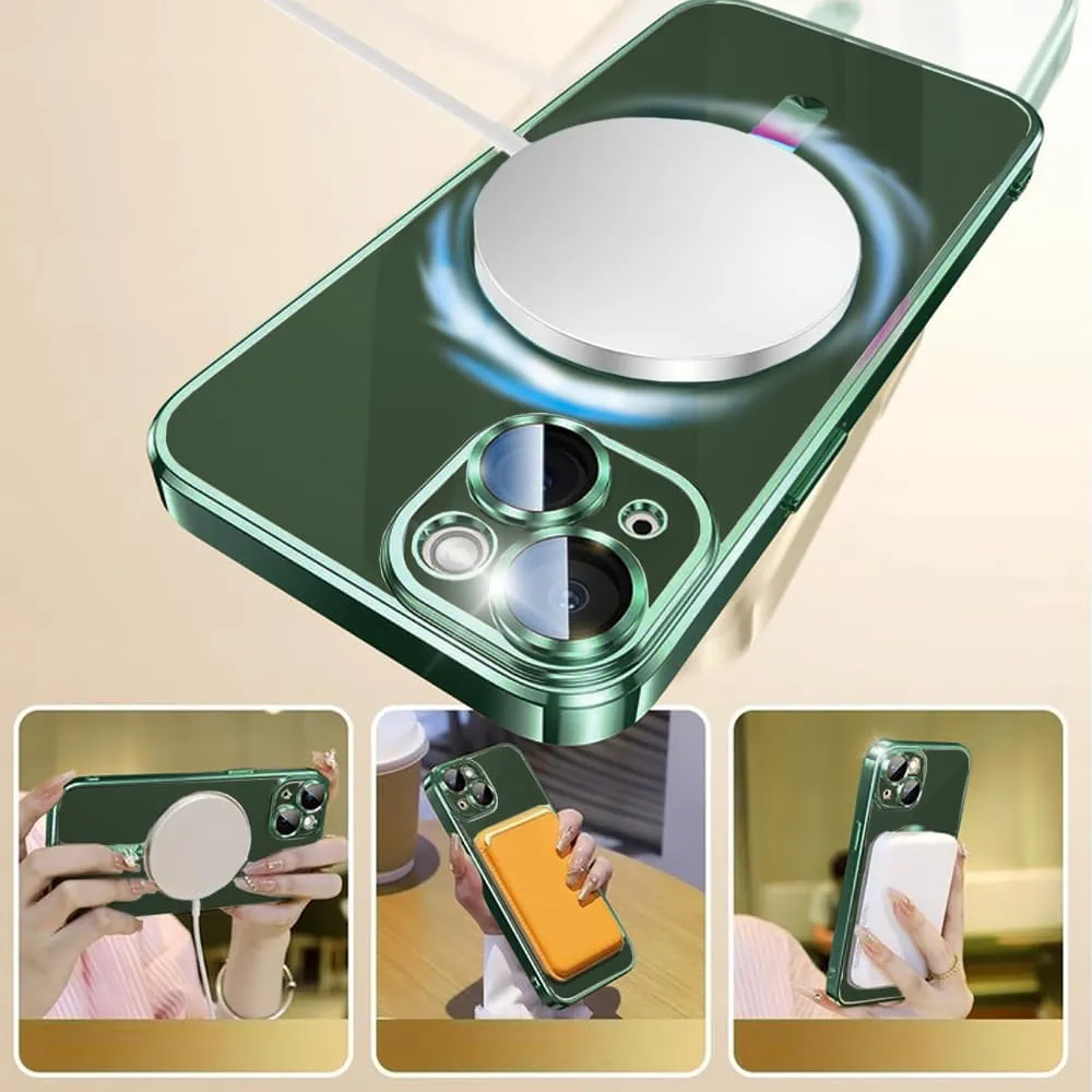 Etui do iPhone 13 MagSafe Luxury Protect przeźroczyste, hybrydowa ochrona kamery, alpejska zieleń (OUTLET)