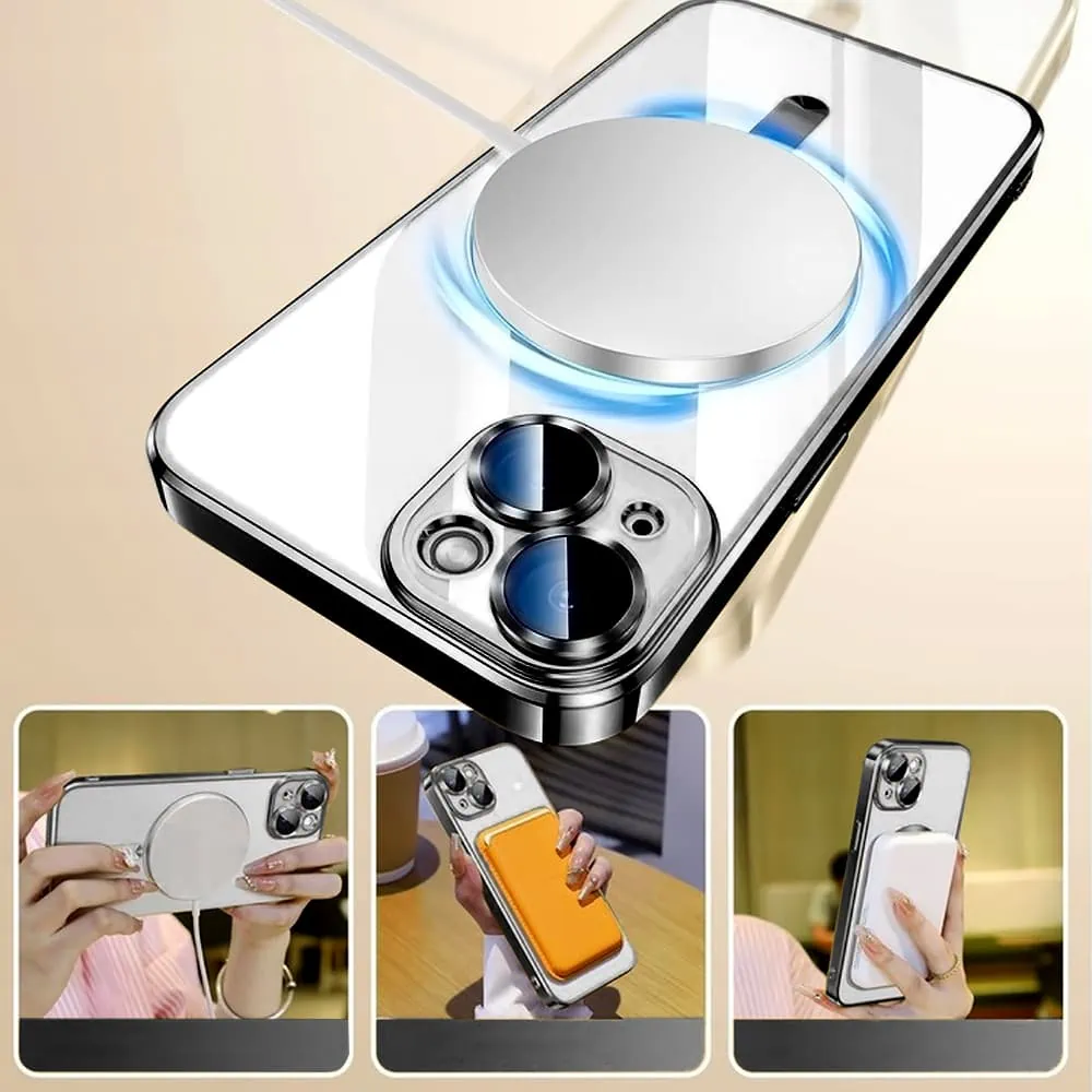 Etui do iPhone 14 Plus MagSafe Luxury Protect przeźroczyste, hybrydowa ochrona kamery, czarne