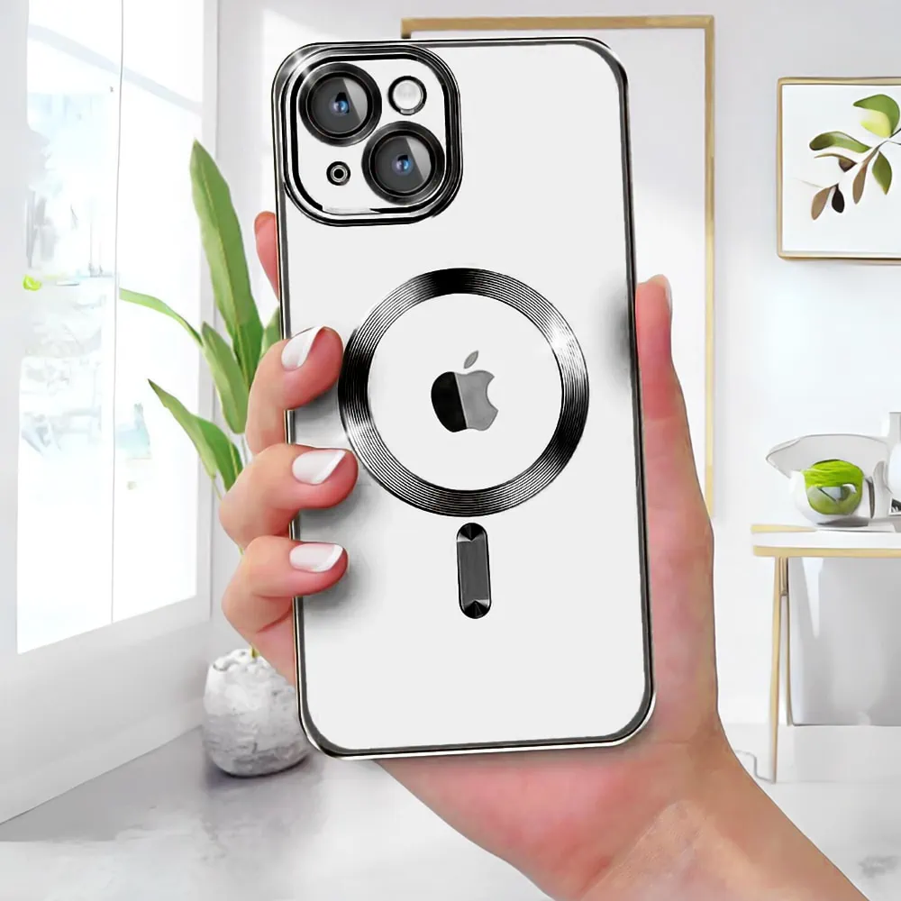 Etui do iPhone 14 Plus MagSafe Luxury Protect przeźroczyste, hybrydowa ochrona kamery, czarne