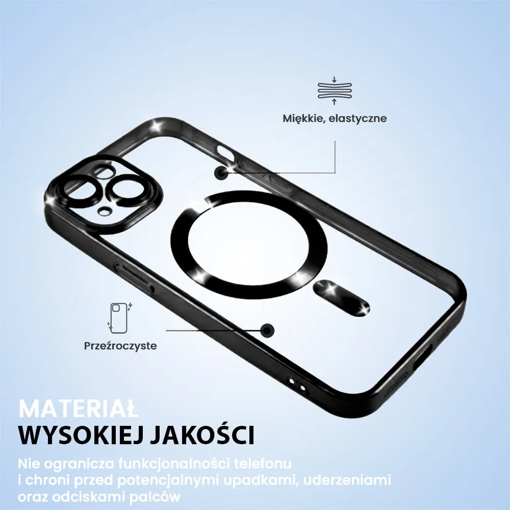 Etui do iPhone 14 Plus MagSafe Luxury Protect przeźroczyste, hybrydowa ochrona kamery, czarne