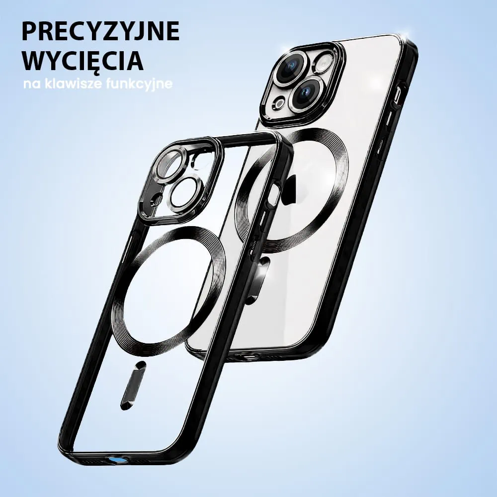 Etui do iPhone 14 Plus MagSafe Luxury Protect przeźroczyste, hybrydowa ochrona kamery, czarne