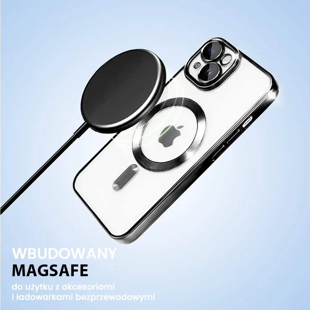 Etui do iPhone 14 Plus MagSafe Luxury Protect przeźroczyste, hybrydowa ochrona kamery, czarne