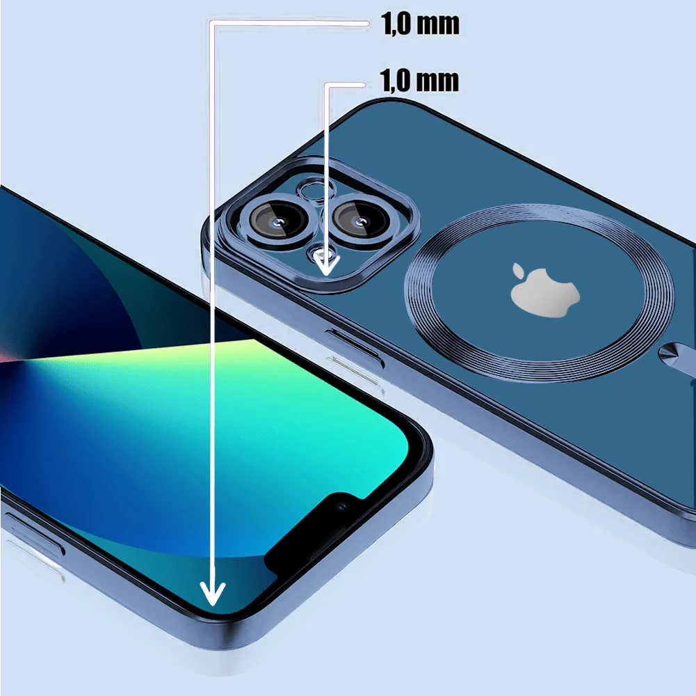 Etui do iPhone 13 Mini MagSafe Luxury Protect przeźroczyste, hybrydowa ochrona kamery, niebieskie