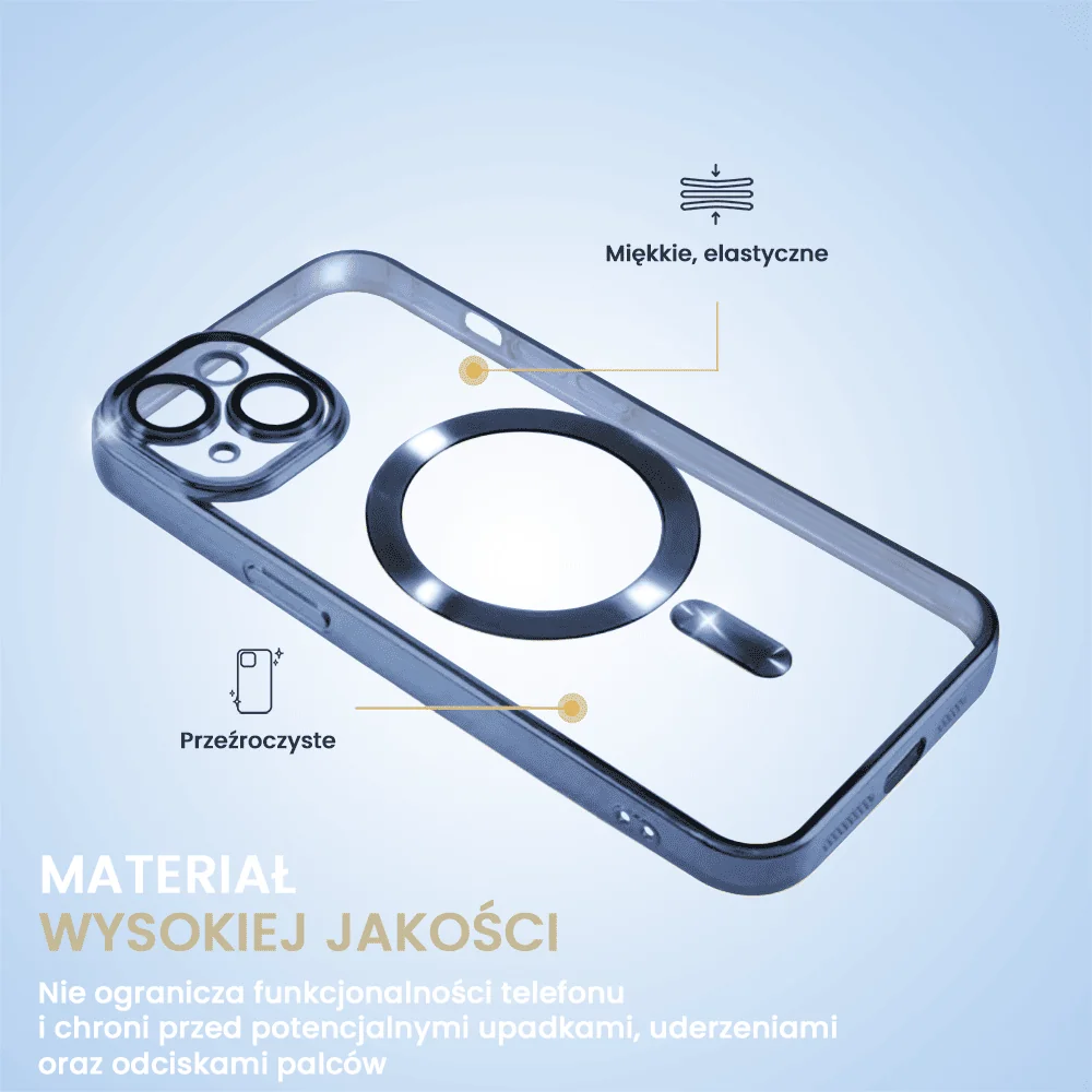 Etui do iPhone 13 Mini MagSafe Luxury Protect przeźroczyste, hybrydowa ochrona kamery, niebieskie
