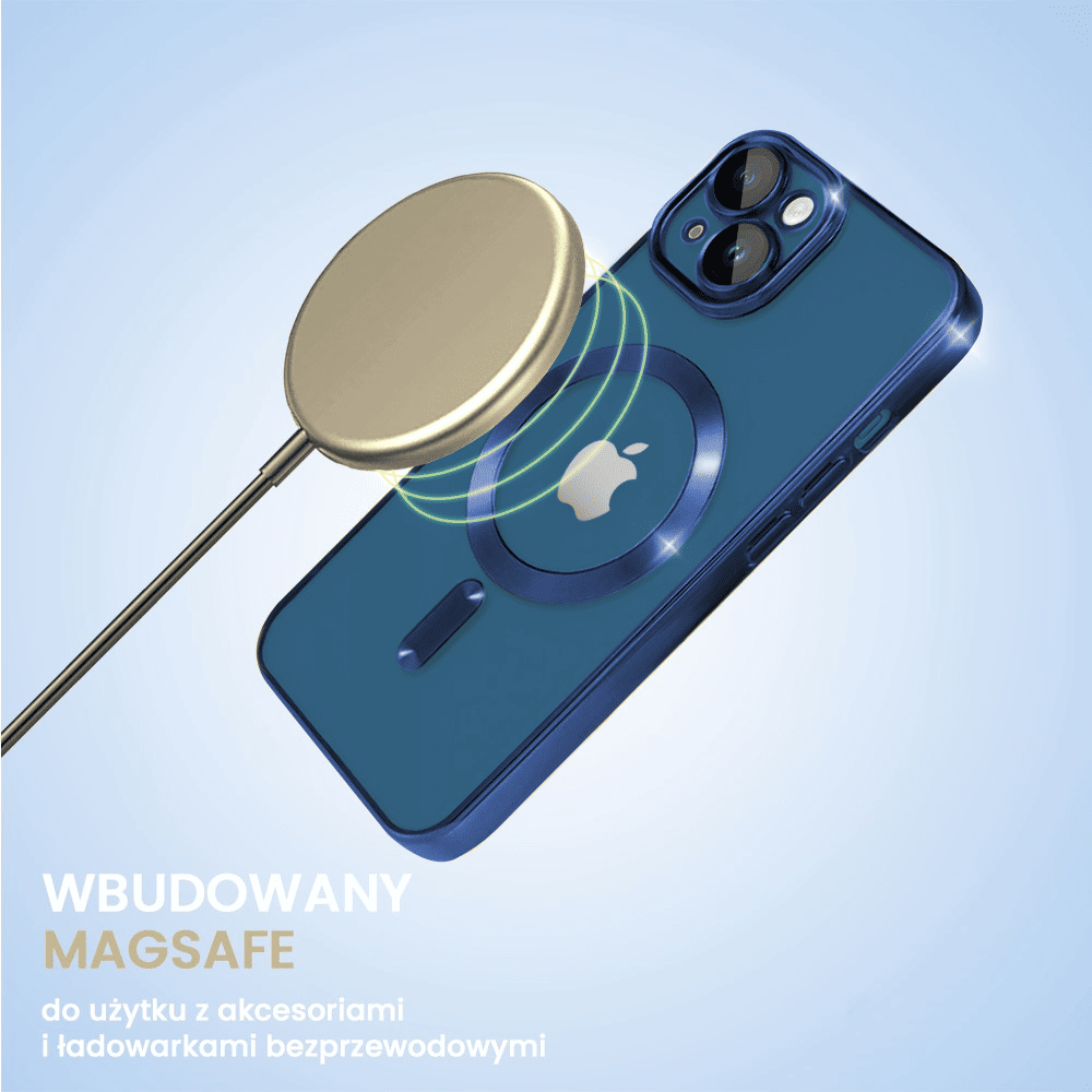 Etui do iPhone 13 Mini MagSafe Luxury Protect przeźroczyste, hybrydowa ochrona kamery, niebieskie