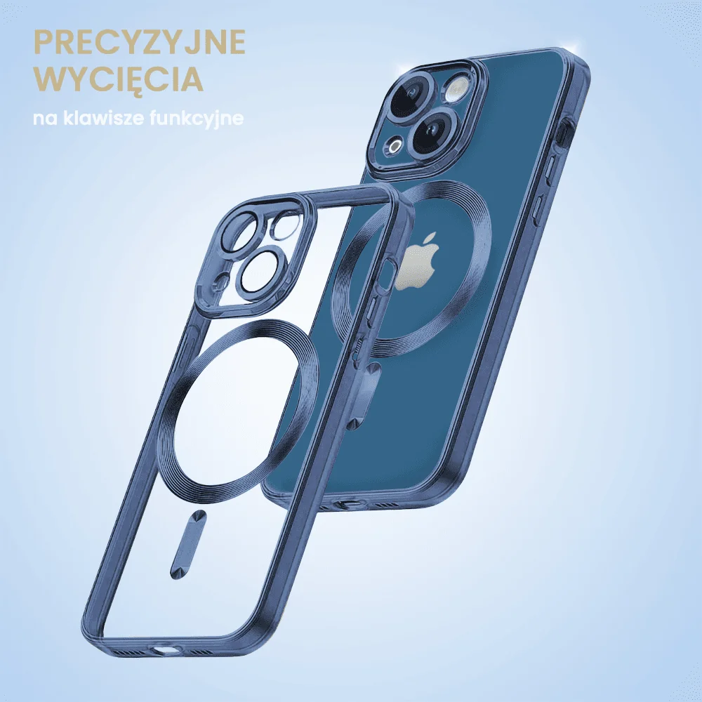 Etui do iPhone 13 Mini MagSafe Luxury Protect przeźroczyste, hybrydowa ochrona kamery, niebieskie