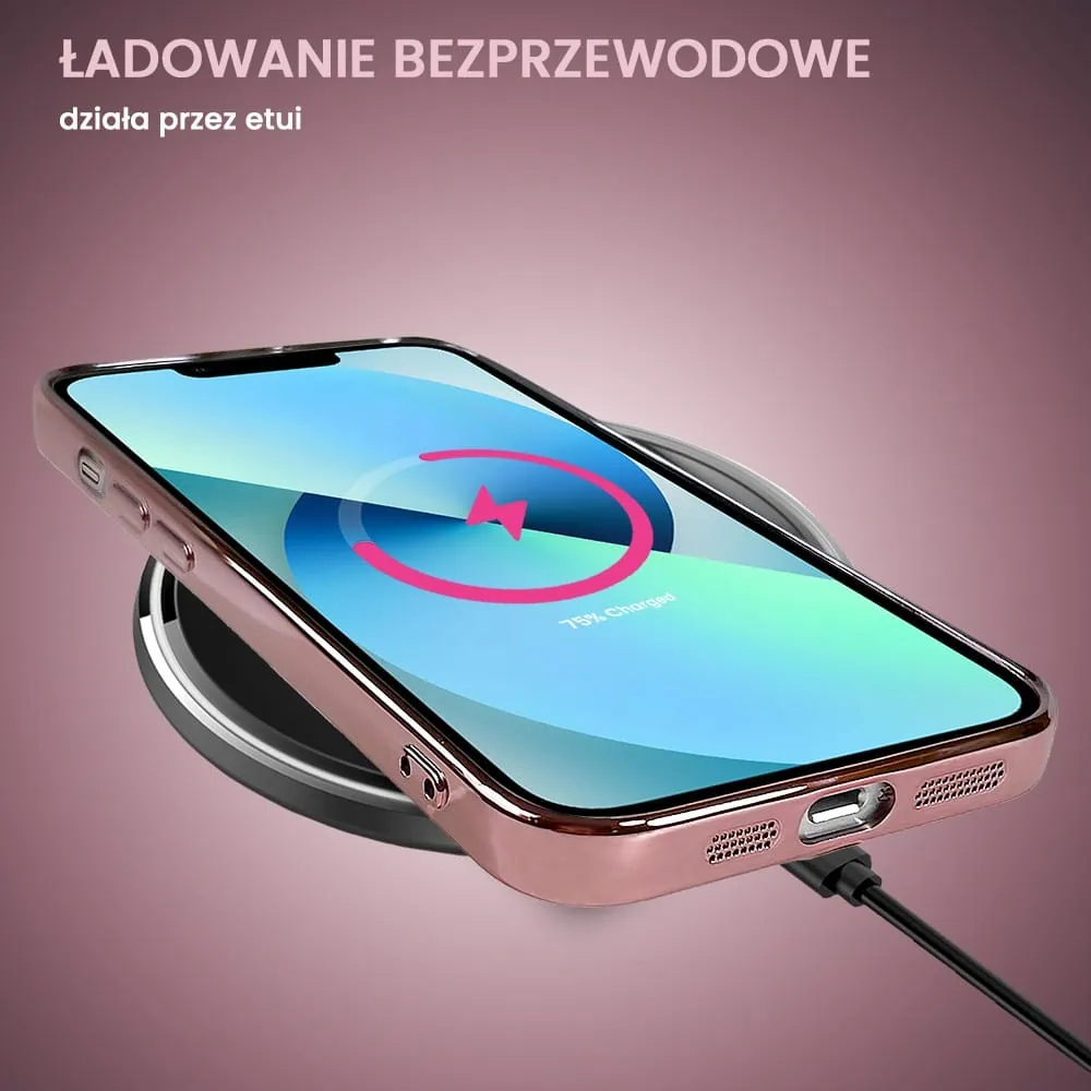 Etui do iPhone 15 MagSafe Luxury Protect przeźroczyste, hybrydowa ochrona kamery, różowe złoto (OUTLET)