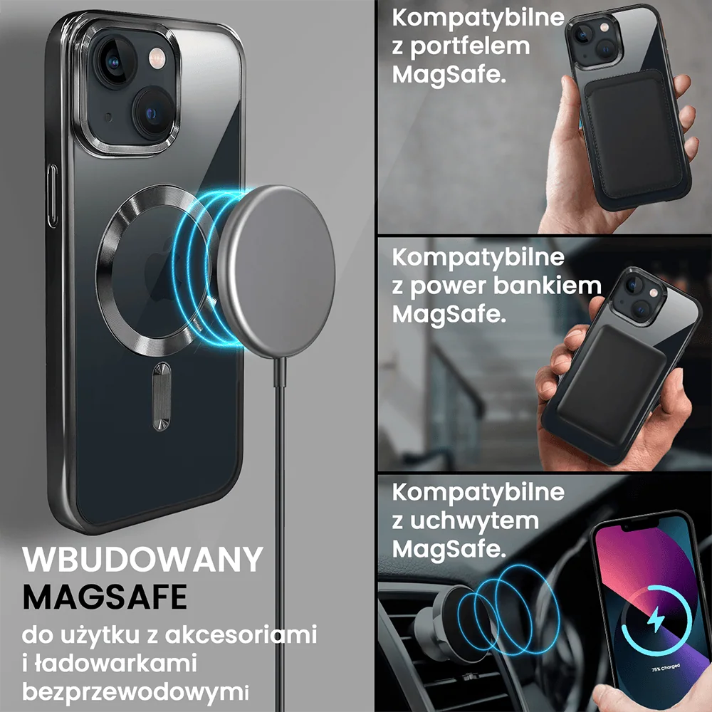 Etui do iPhone 13 MagSafe Luxury, przeźroczyste, czarne