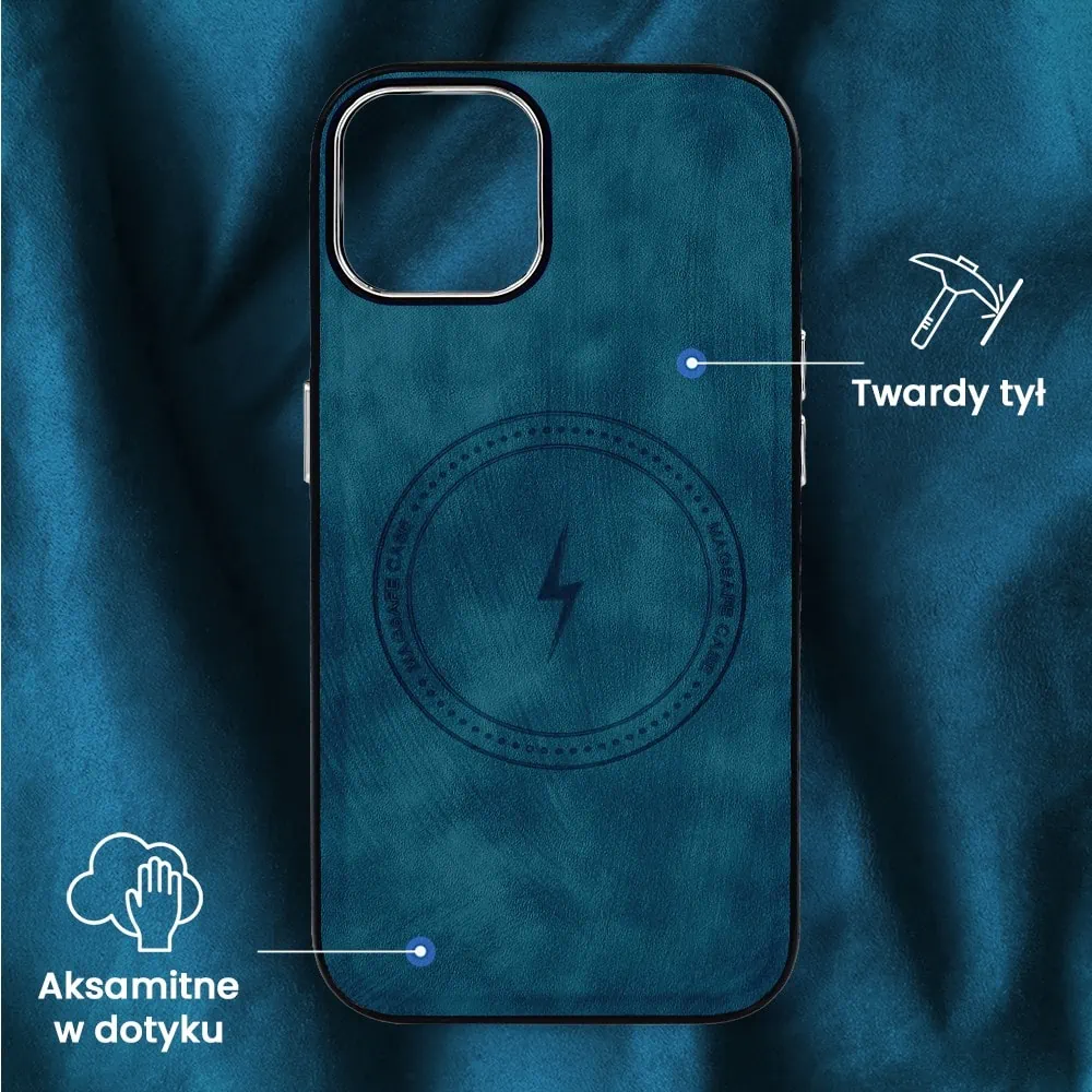 Etui do iPhone 13 Magsafe Business Leather, eleganckie, przyjemne w dotyku, granatowe