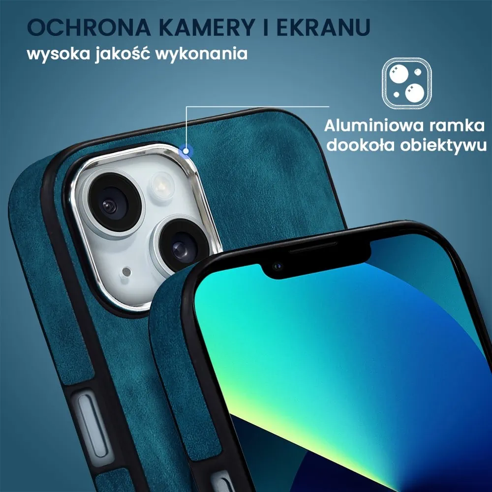 Etui do iPhone 13 Magsafe Business Leather, eleganckie, przyjemne w dotyku, granatowe