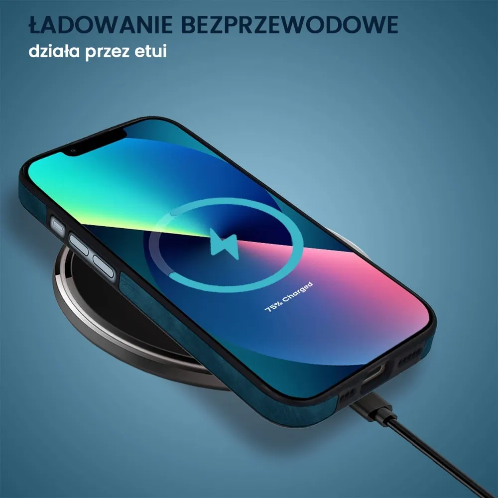 Etui do iPhone 13 Magsafe Business Leather, eleganckie, przyjemne w dotyku, granatowe