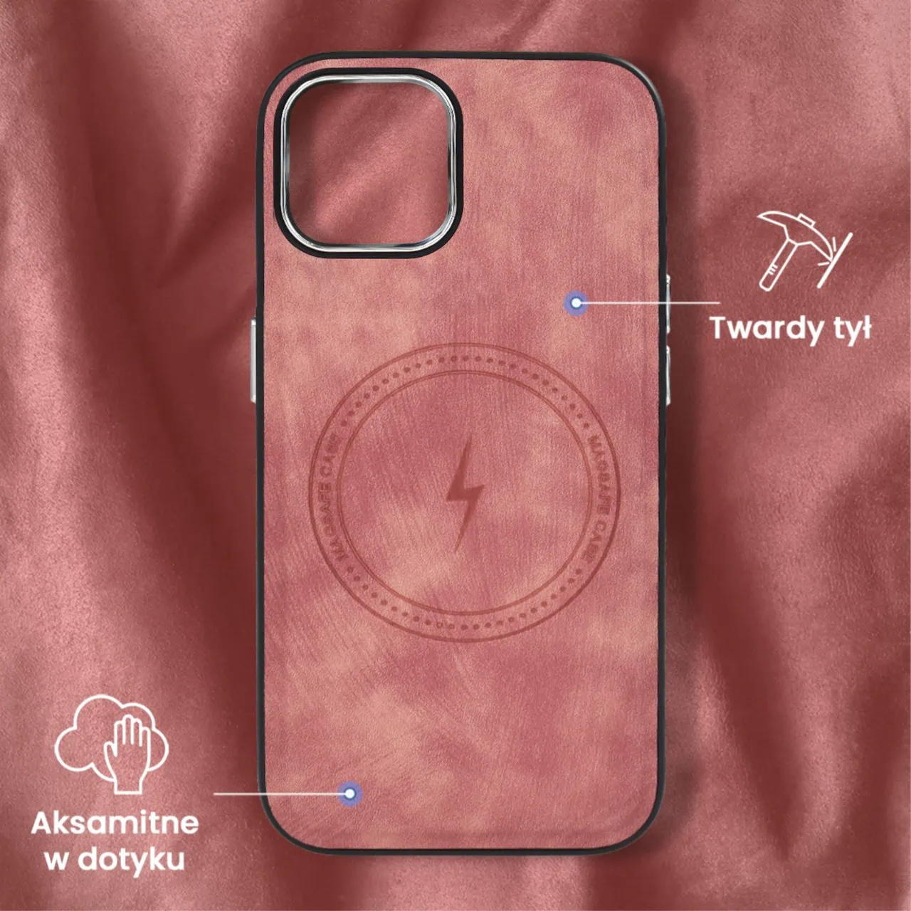 Etui do iPhone 13 Magsafe Business Leather, eleganckie, przyjemne w dotyku, koralowe