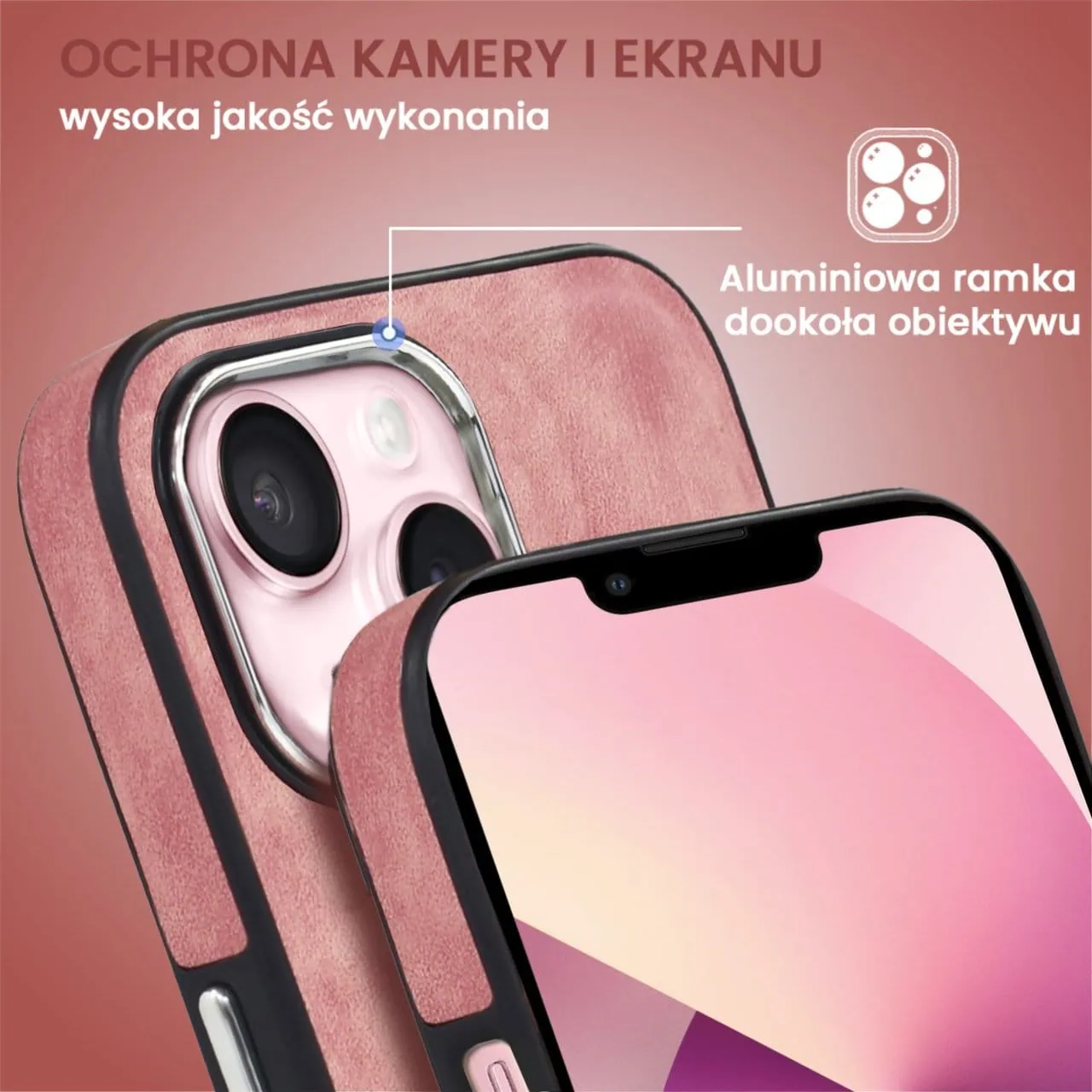 Etui do iPhone 13 Magsafe Business Leather, eleganckie, przyjemne w dotyku, koralowe