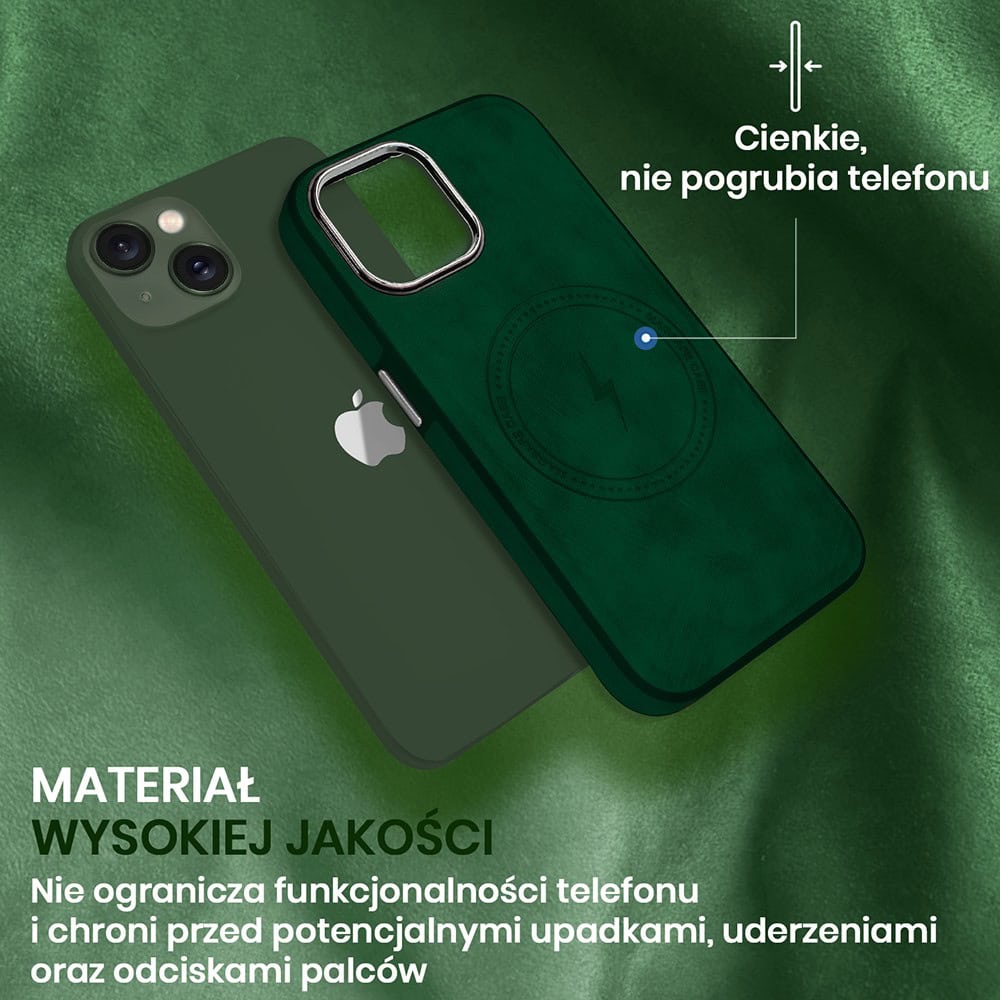 Etui do iPhone 13 Magsafe Business Leather, eleganckie, przyjemne w dotyku, zielone