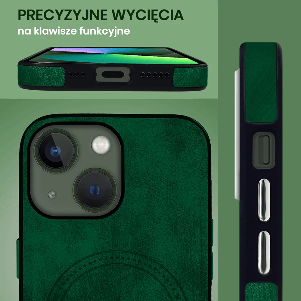 Etui do iPhone 13 Magsafe Business Leather, eleganckie, przyjemne w dotyku, zielone