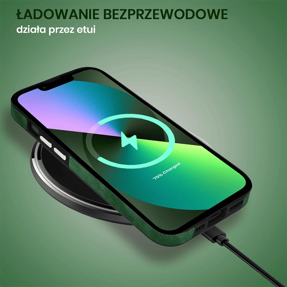 Etui do iPhone 13 Magsafe Business Leather, eleganckie, przyjemne w dotyku, zielone