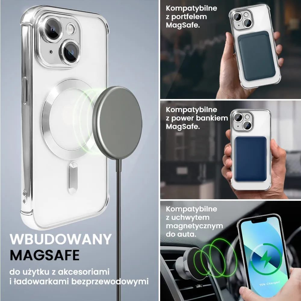 Etui do iPhone 13 Magsafe Luxury Anti-Shock Lens Protect, srebrne