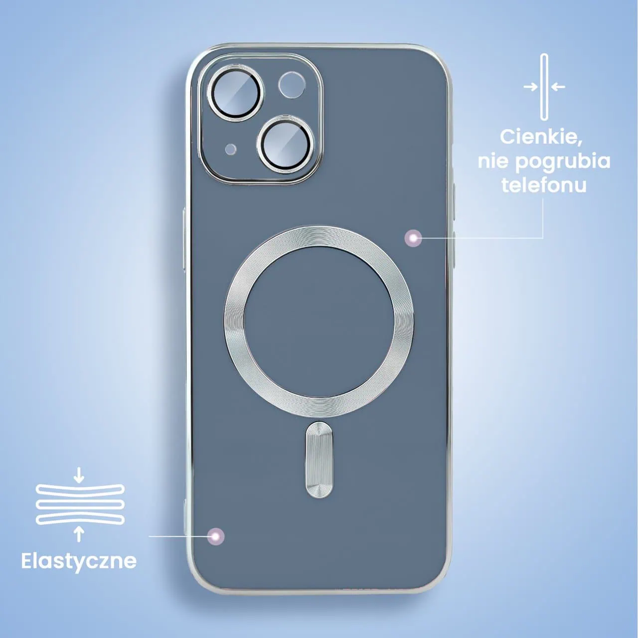 Etui do iPhone 13 Magsafe Silver Elegance, z osłoną aparatu, delikatnie niebieskie (OUTLET)
