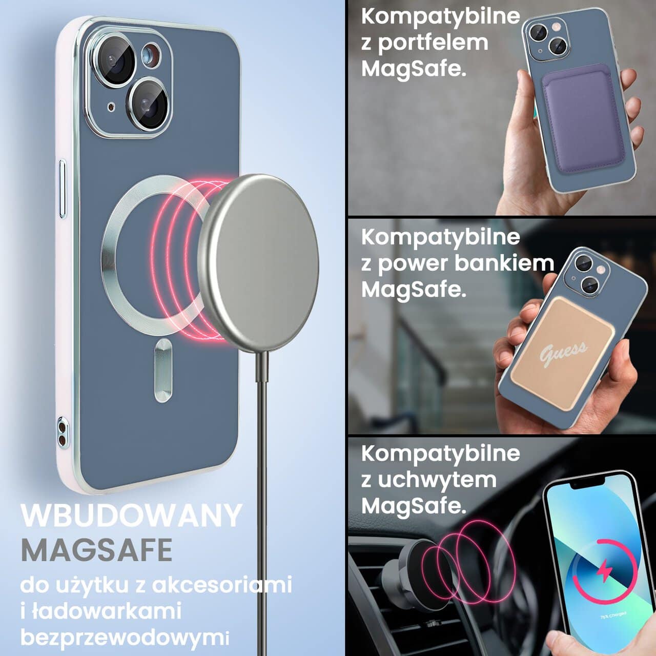 Etui do iPhone 13 Magsafe Silver Elegance, z osłoną aparatu, delikatnie niebieskie (OUTLET)
