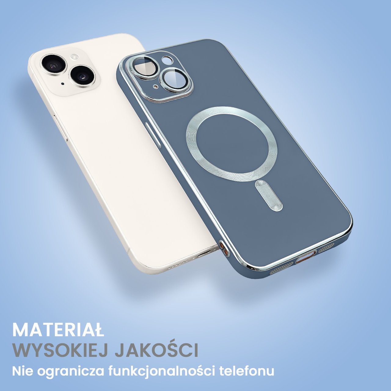 Etui do iPhone 13 Magsafe Silver Elegance, z osłoną aparatu, delikatnie niebieskie (OUTLET)