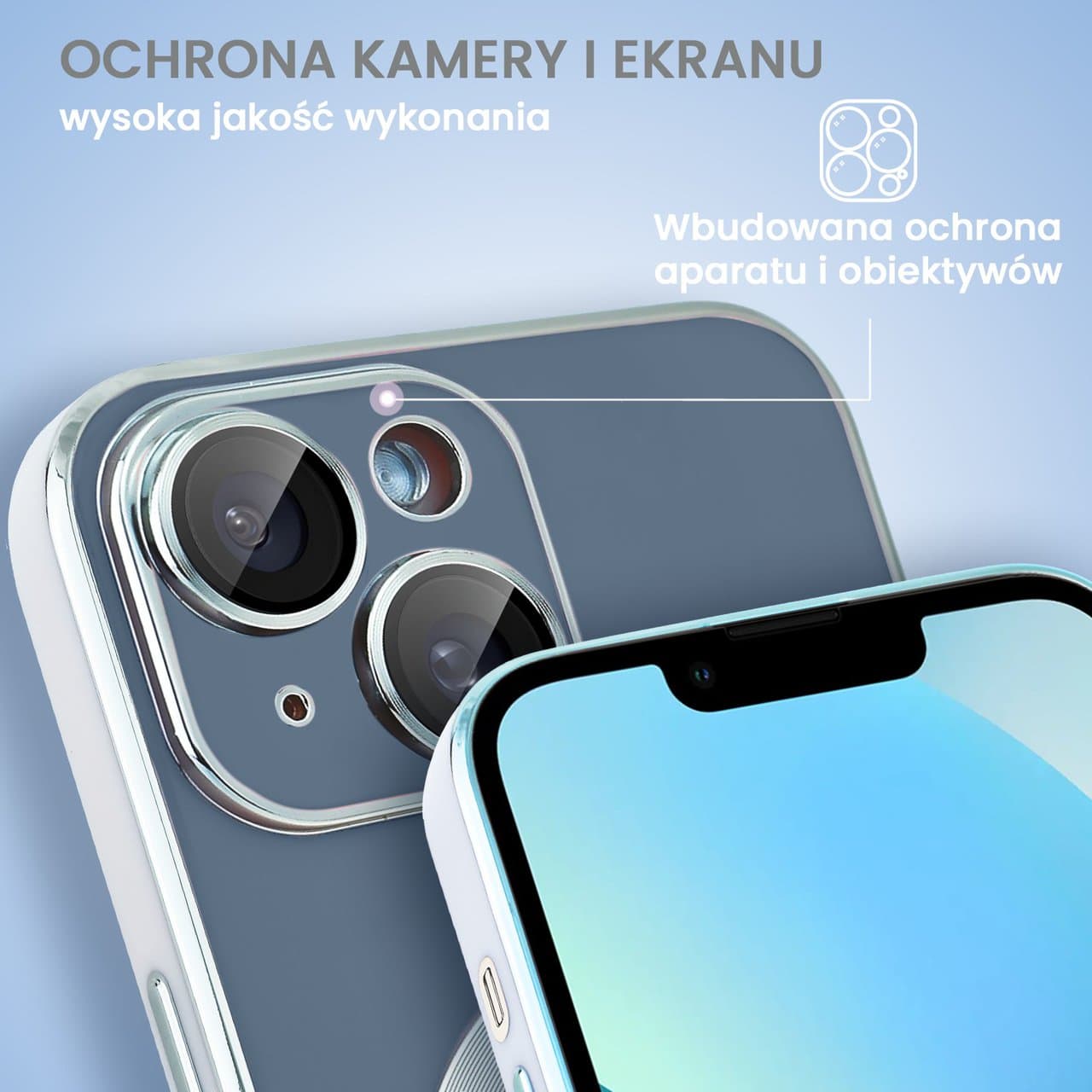 Etui do iPhone 13 Magsafe Silver Elegance, z osłoną aparatu, delikatnie niebieskie (OUTLET)