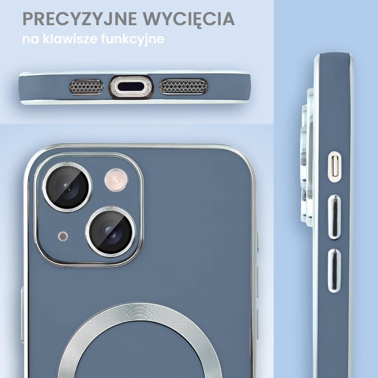 Etui do iPhone 13 Magsafe Silver Elegance, z osłoną aparatu, delikatnie niebieskie (OUTLET)