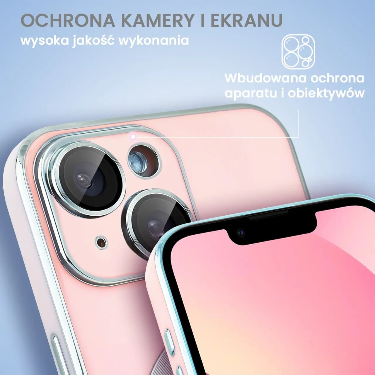 Etui do iPhone 13 Magsafe Silver Elegance, z osłoną aparatu, delikatnie różowe