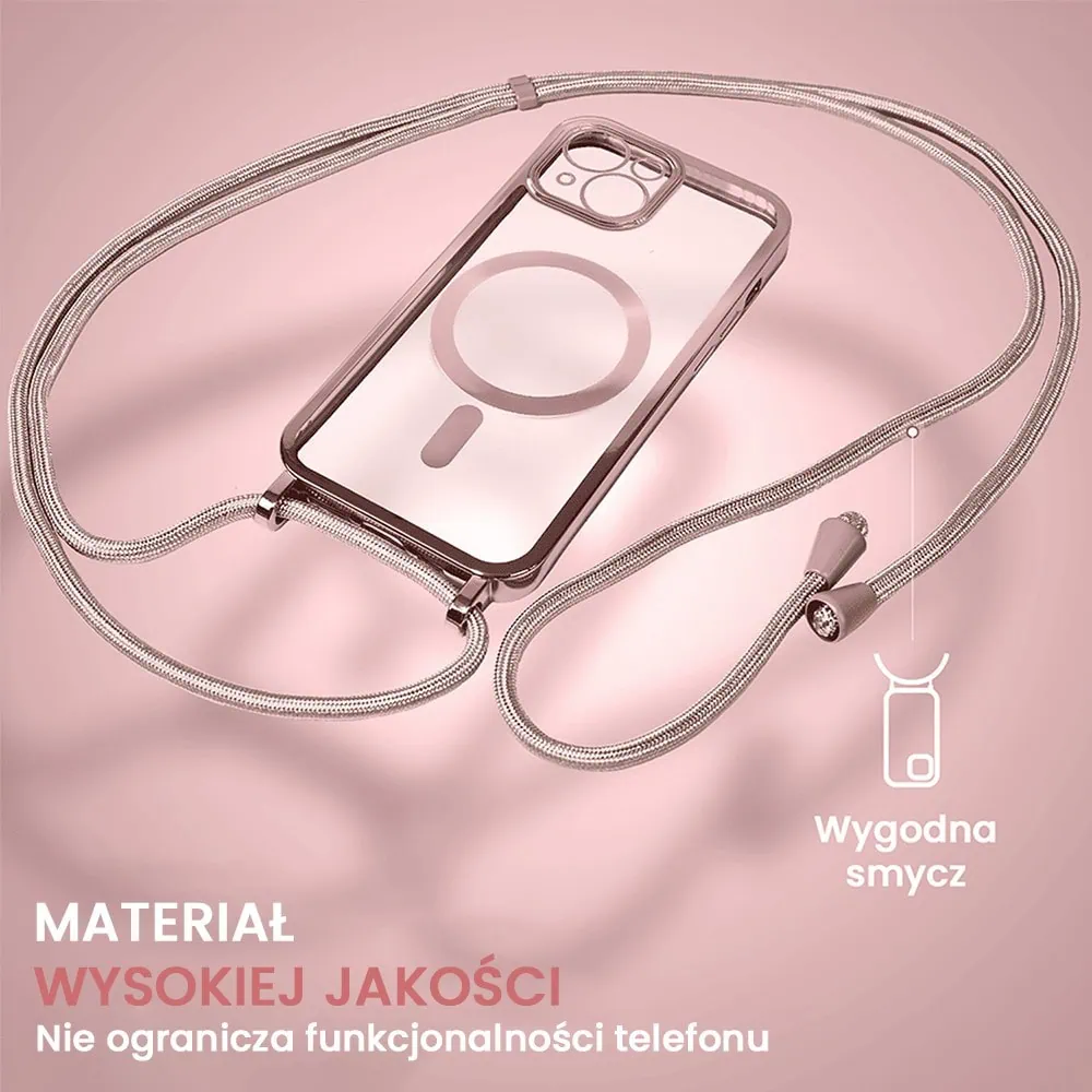 Etui do iPhone 13 MagSafe Slim Crossbody, jak torebka, różowe