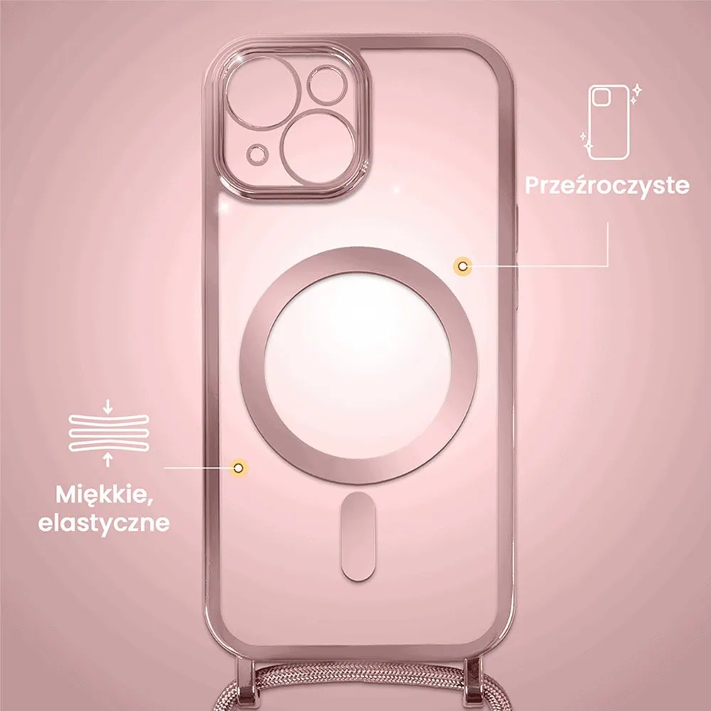Etui do iPhone 13 MagSafe Slim Crossbody, jak torebka, różowe