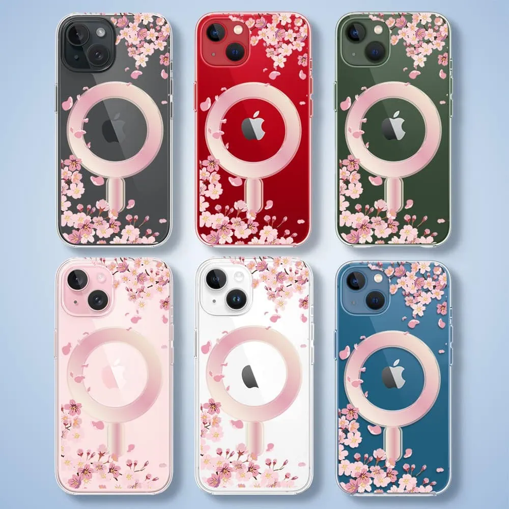 Etui do iPhone 13, Flower MagSafe, kwiat wiśni, przeźroczyste