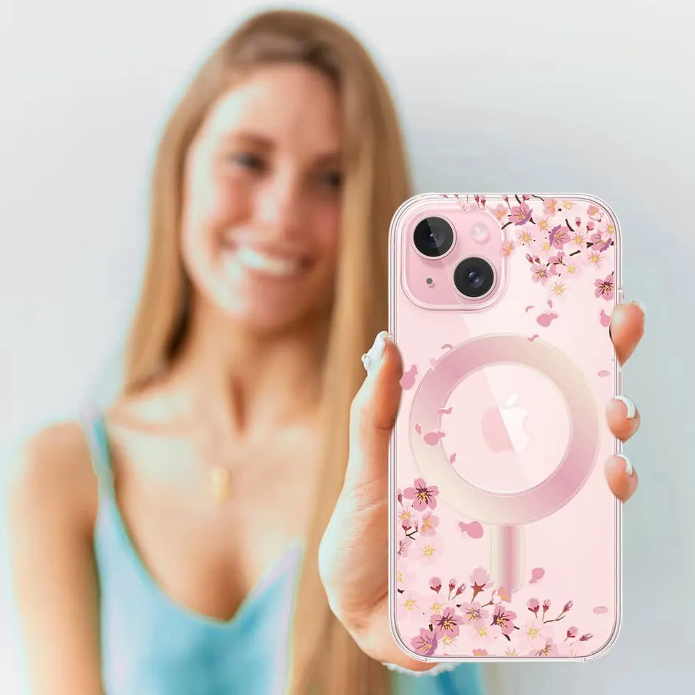 Etui do iPhone 13, Flower MagSafe, kwiat wiśni, przeźroczyste