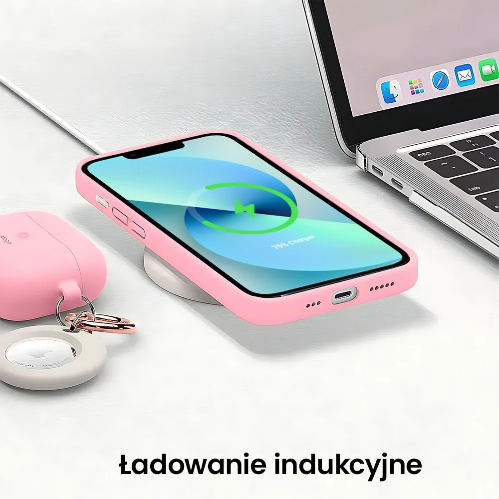 Etui do iPhone 13 Mini silikonowe z mikrofibrą soft touch, jasny róż