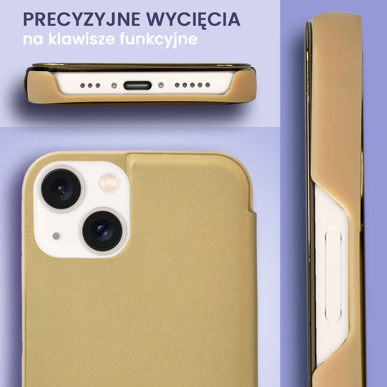 Etui do iPhone 13 Mirror View zamykane typu książka, eleganckie lustrzane, złote