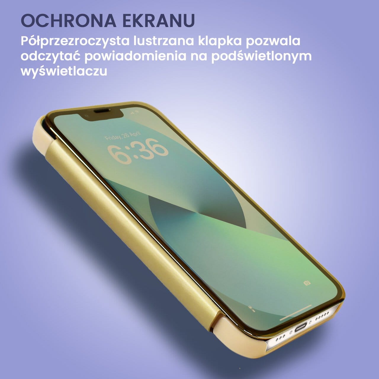 Etui do iPhone 13 Mirror View zamykane typu książka, eleganckie lustrzane, złote