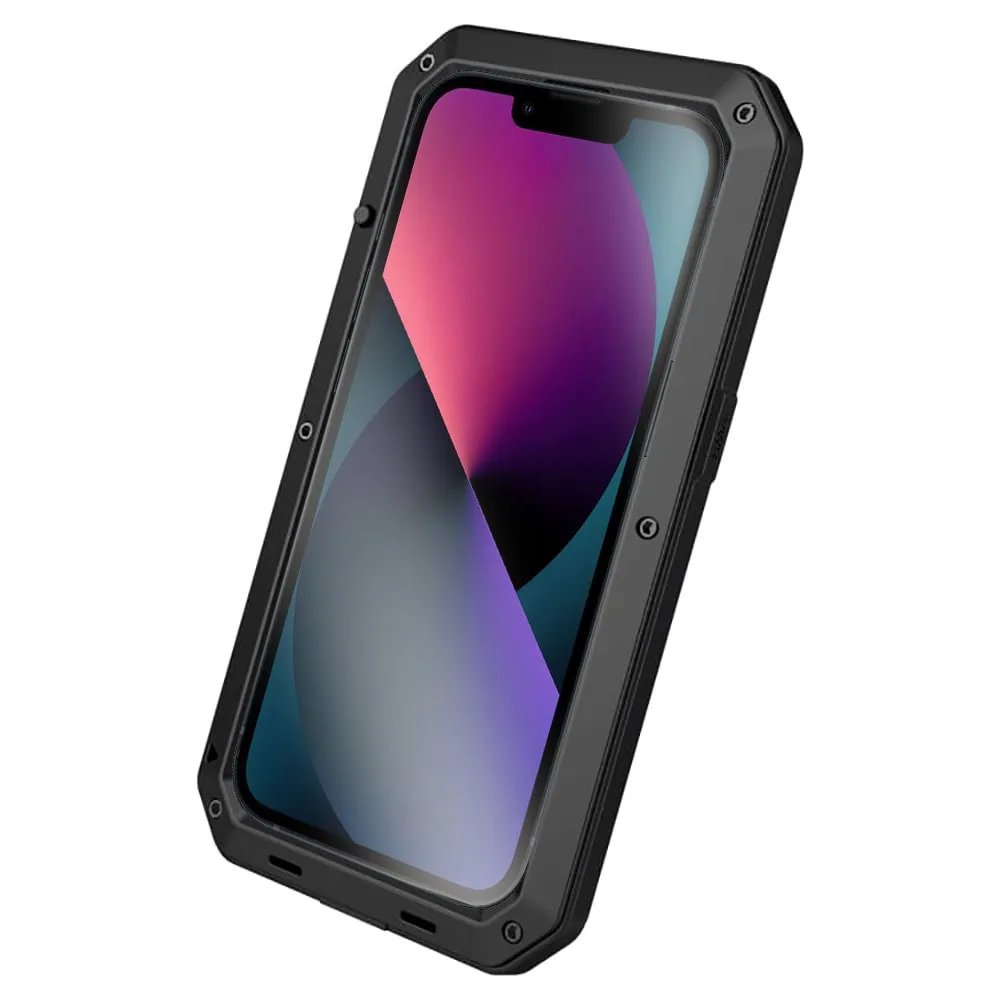 Etui do iPhone 13 Panzer Max, metalowa, skręcana, pancerna obudowa przód+tył, czarne