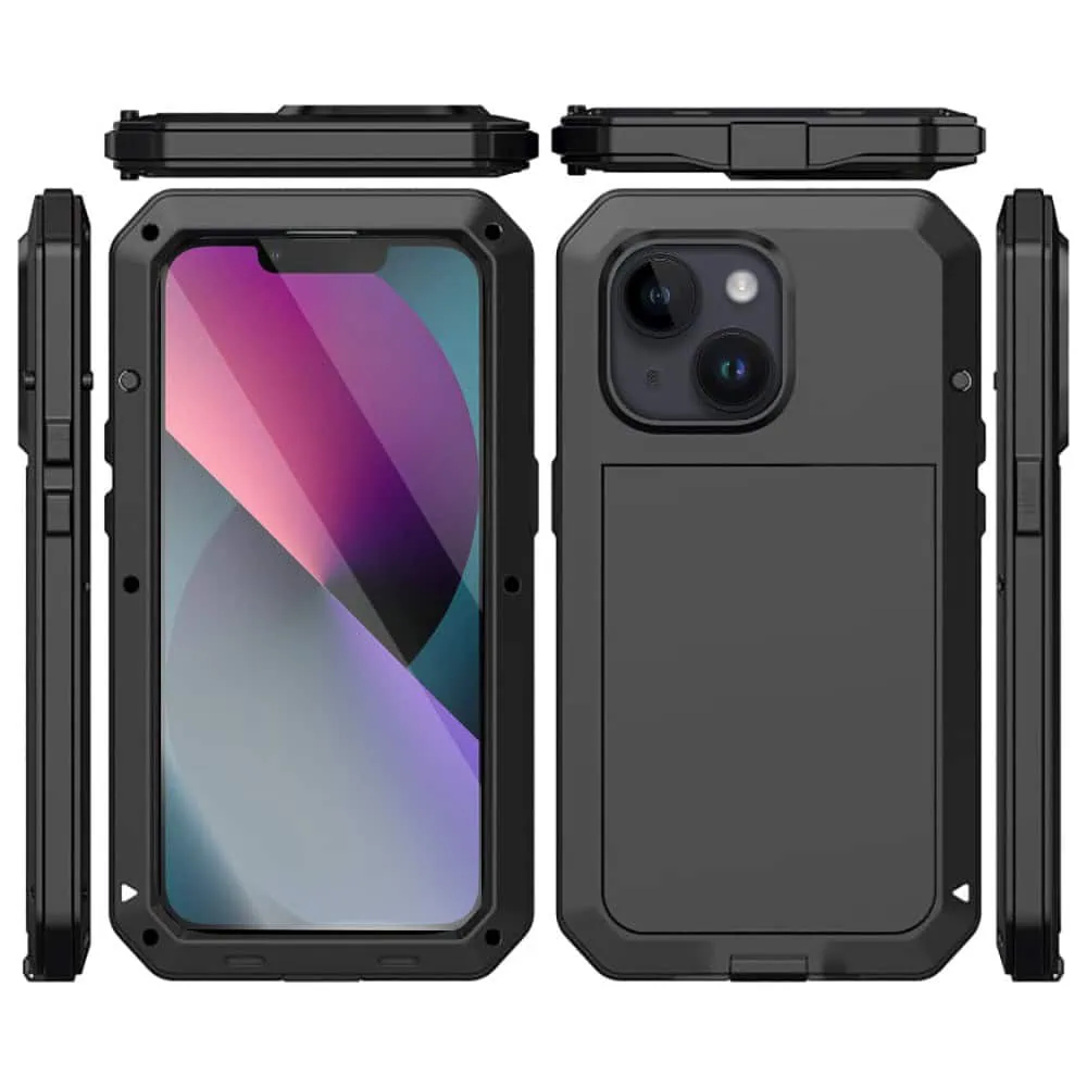 Etui do iPhone 13 Panzer Max, metalowa, skręcana, pancerna obudowa przód+tył, czarne