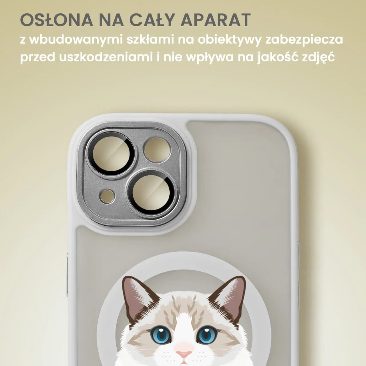 Etui do iPhone 13 Color Flush z Magsafe, z osłoną aparatu, kot birmański, popielate