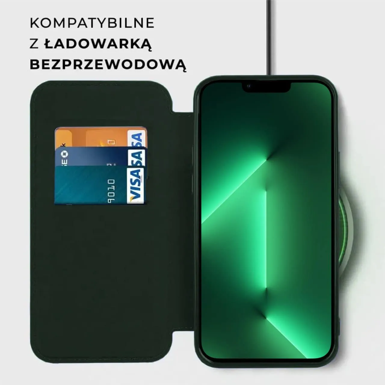 Etui do iPhone 13 Pro typu książka Book Magsafe Lens Protect, z klapką, zielone