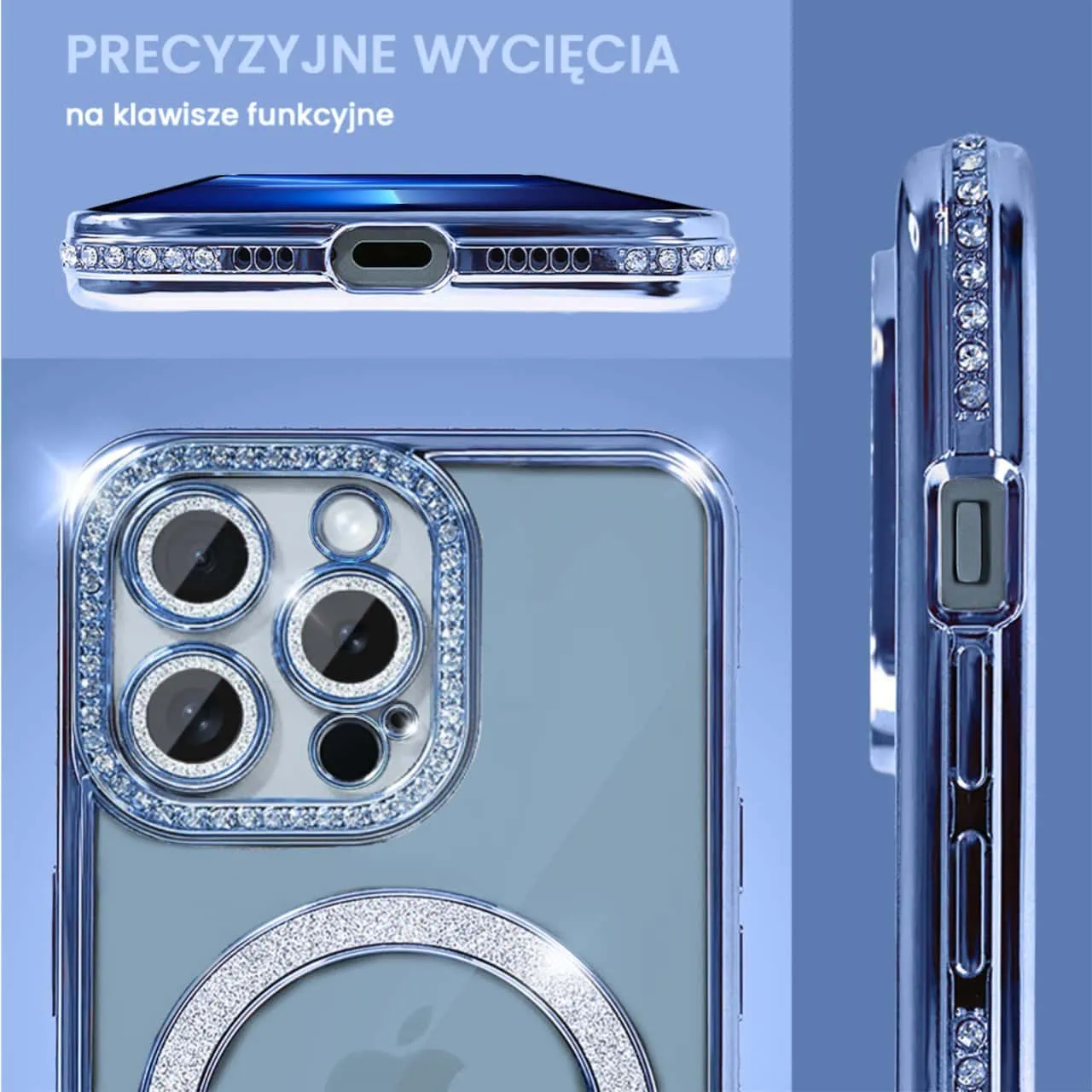 Etui do iPhone 13 Pro Max Diadem Glow, błyszczące z MagSafe, przeźroczyste, niebieskie (OUTLET)