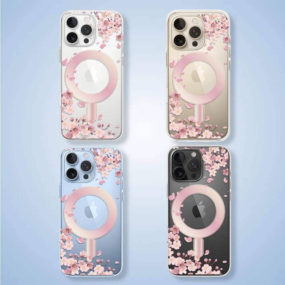 Etui do iPhone 13 Pro, Flower MagSafe, kwiat wiśni, przeźroczyste