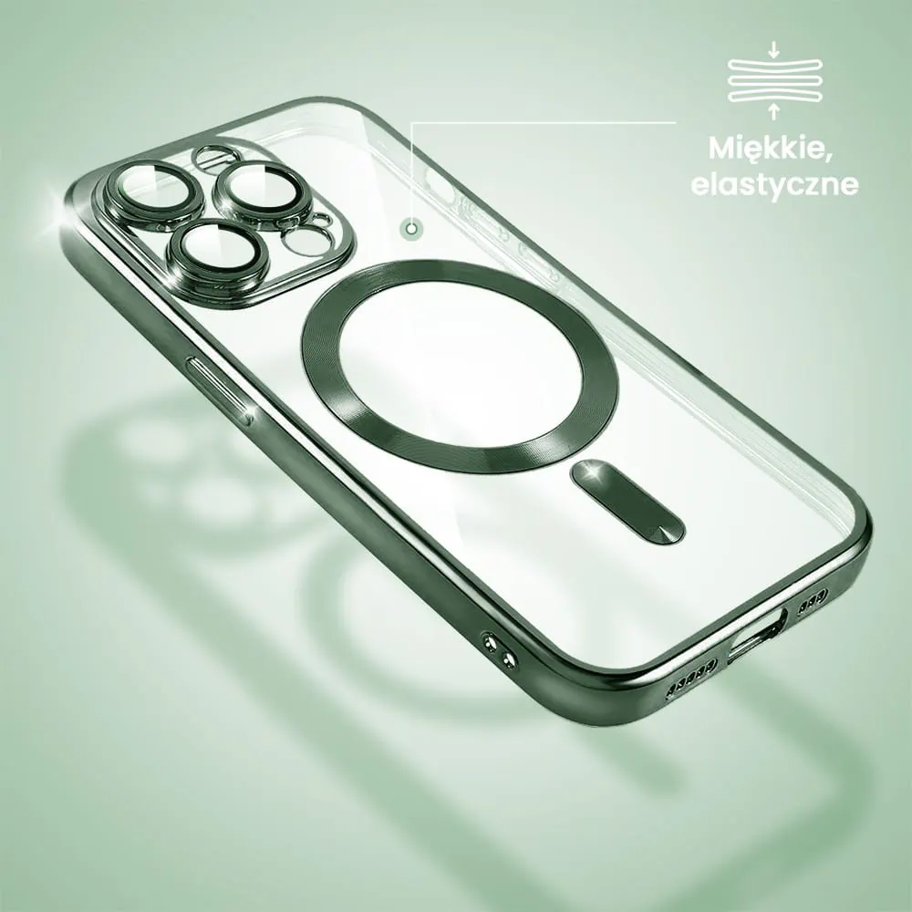Etui do iPhone 13 Pro MagSafe Luxury Protect przeźroczyste, hybrydowa ochrona kamery, alpejska zieleń (OUTLET)