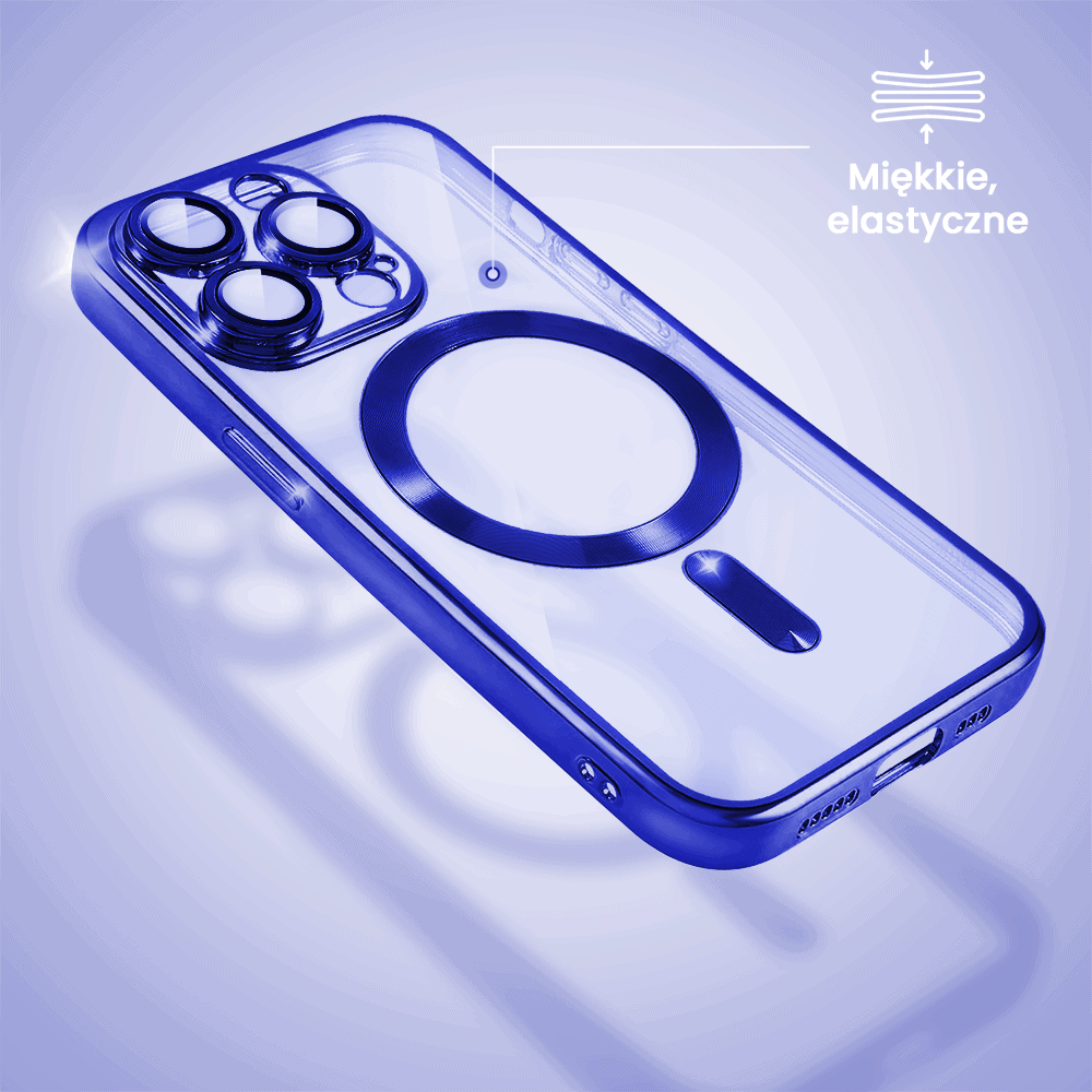 Etui do iPhone 13 Pro MagSafe Luxury Protect przeźroczyste, hybrydowa ochrona kamery, granatowe