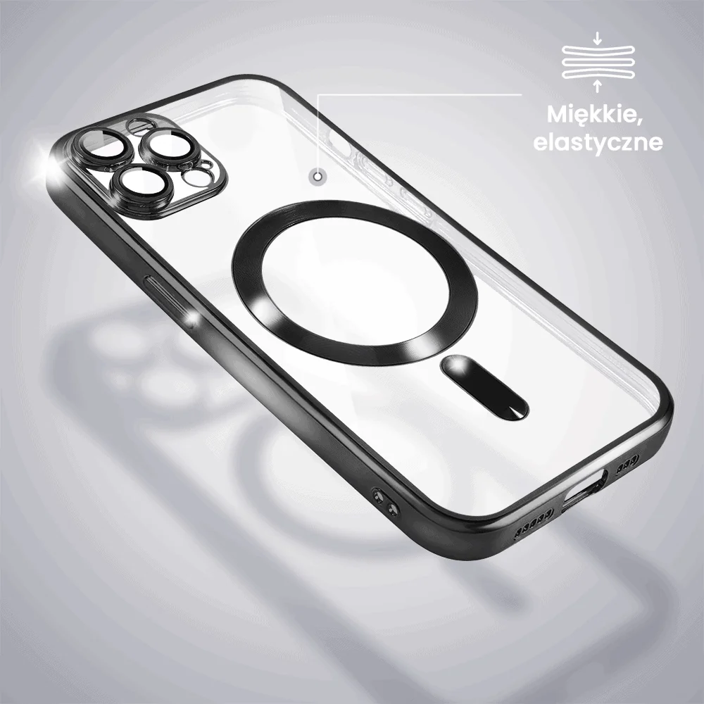 Etui do iPhone 13 Pro Max MagSafe Luxury Protect przeźroczyste, hybrydowa ochrona kamery, czarne (OUTLET)