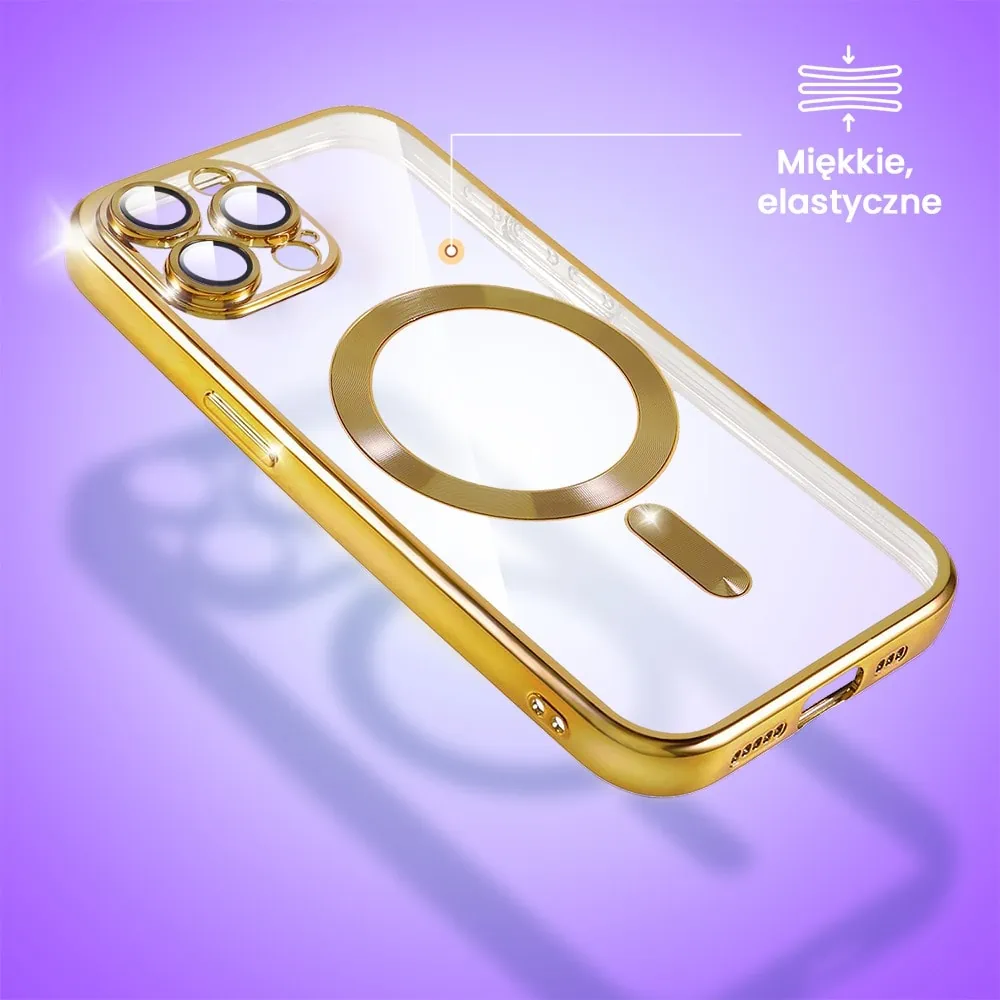 Etui do iPhone 13 Pro Max MagSafe Luxury Protect przeźroczyste, hybrydowa ochrona kamery, złote